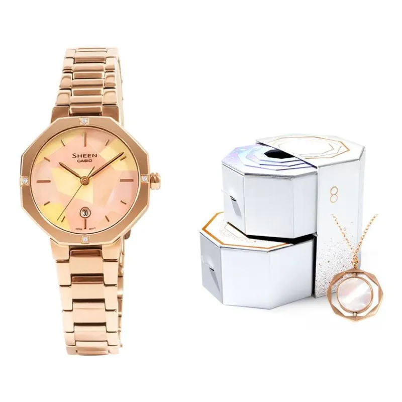 CASIO SHEEN Limited Box Crossover Octagon Multi-Color Minimalistic Exquisite Watch Analog SHE-4543CG-4AUPRL sold by KicksCrew