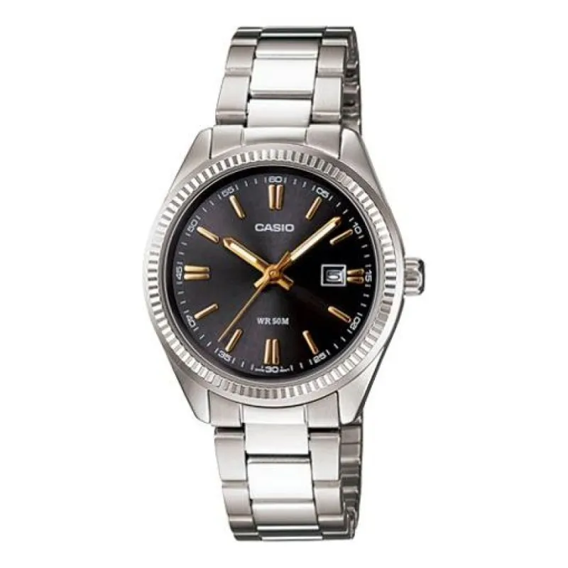 CASIO ENTICER Series Waterproof Silver/Black Sports Stainless Steel Strap Analog LTP-1302D-1A2V sold by KicksCrew
