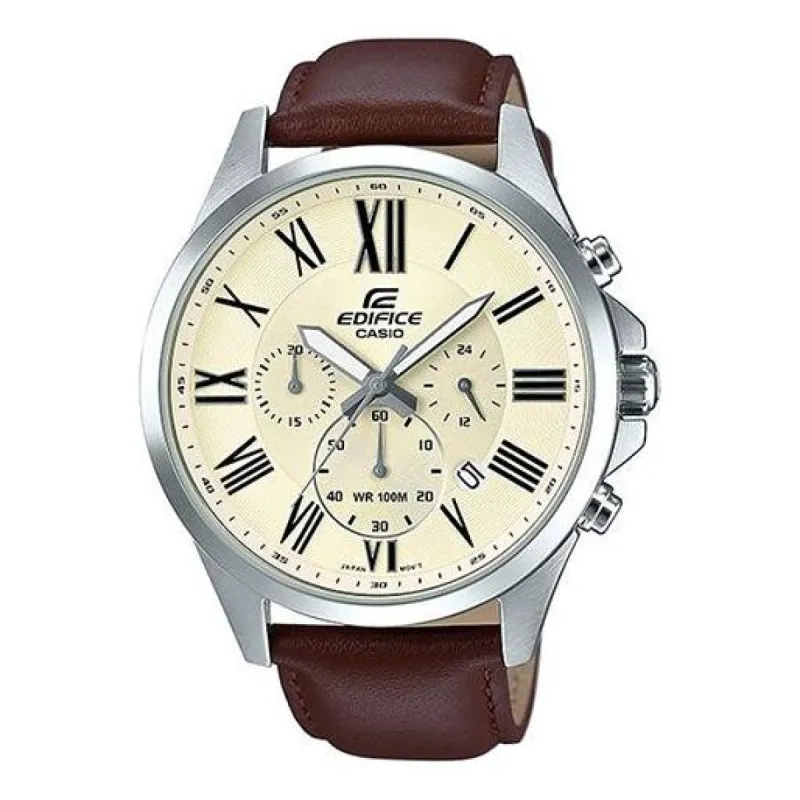CASIO EDIFICE Men'ses White/Brown Mens Analog EFV-500L-7A sold by KicksCrew