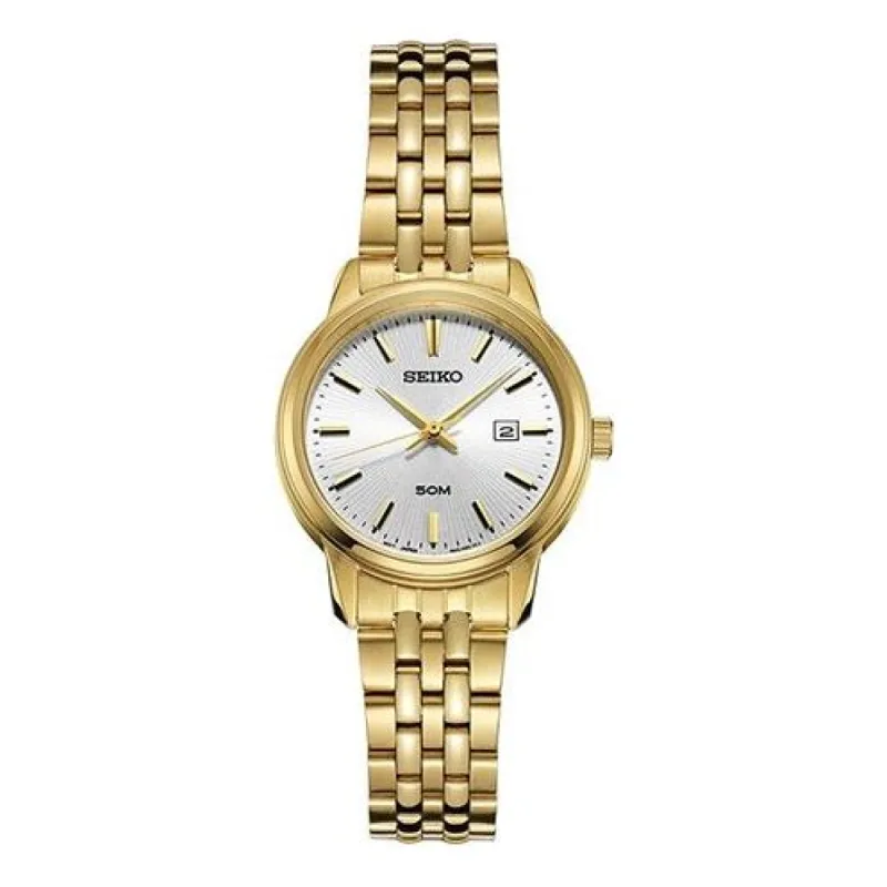 SEIKO Fashion Gold White Dial Steel Strip 50m Waterproof Casual Business Quartz Watch SUR660P1 sold by KicksCrew
