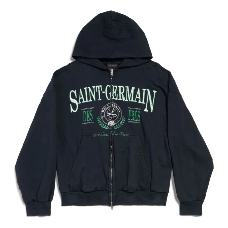 (WMNS) Balenciaga Saint Germain Full Zip Hoodie Regular Fit 'Dark Blue' 803264TRVO98065 sold by KicksCrew