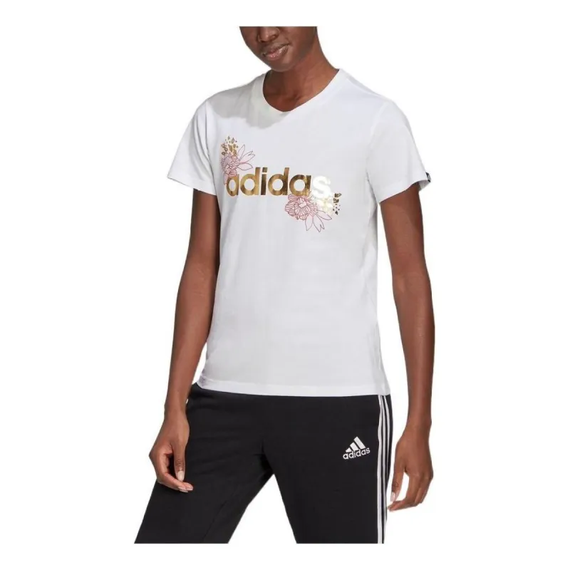 (WMNS) adidas Linear Foil Graphic T-Shirt 'White Gold' GV4243 sold by KicksCrew