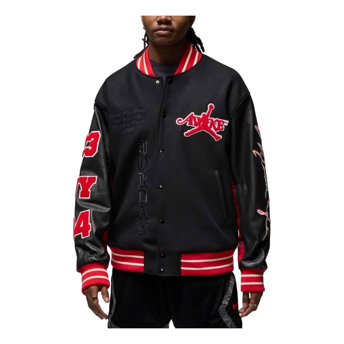 Air Jordan x Awake NY Varsity Jacket 'Black University Red' FQ5439-657 sold by KicksCrew