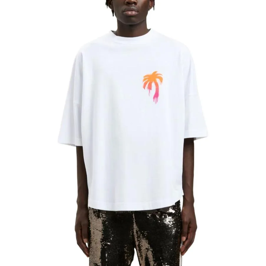 Palm Angels FW22 Sprayed Palm Logo Over Tee 'White Fuchsia' PMAA002F22JER0040132 sold by KicksCrew product image thumbnail 2
