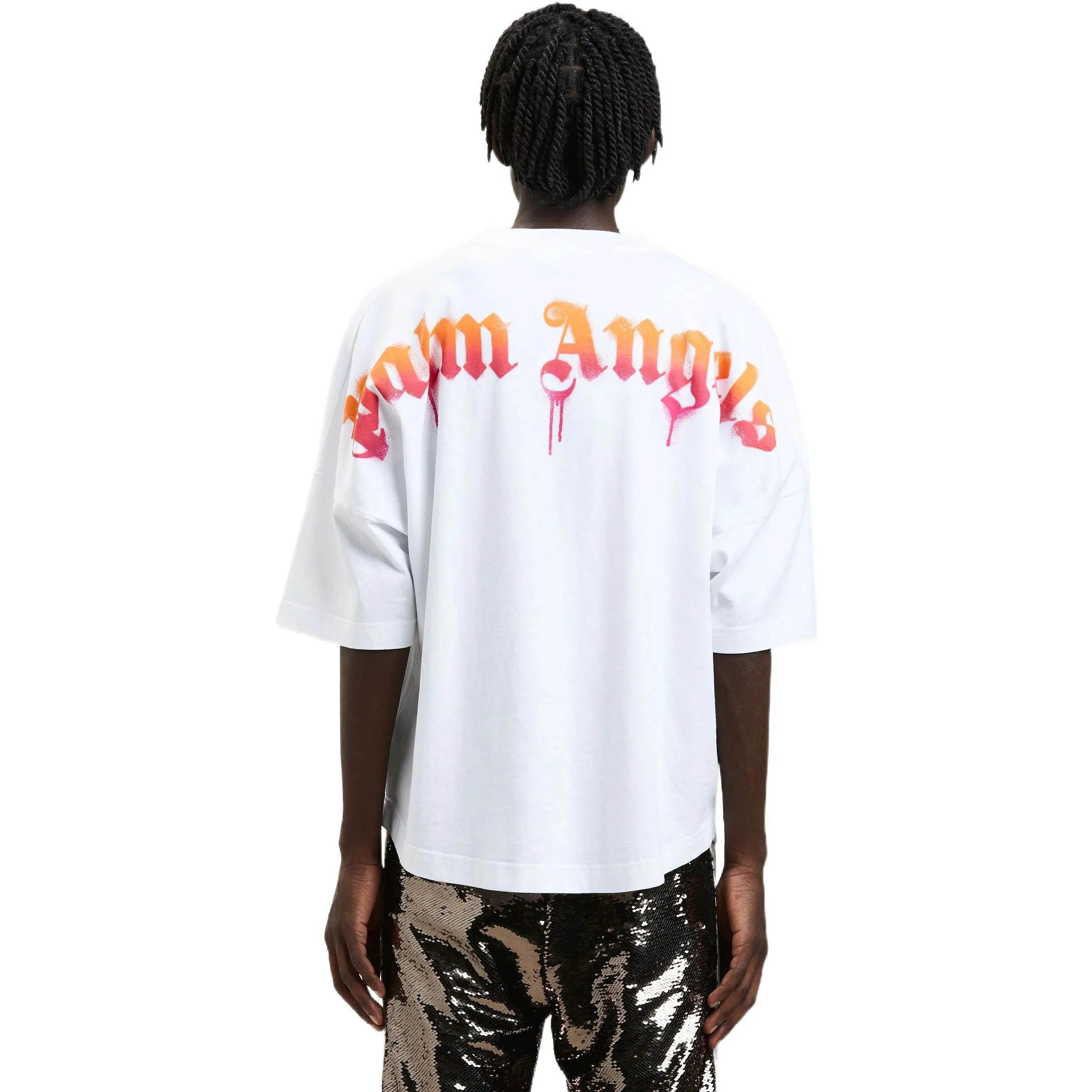 Palm Angels FW22 Sprayed Palm Logo Over Tee 'White Fuchsia' PMAA002F22JER0040132 sold by KicksCrew product image thumbnail 4
