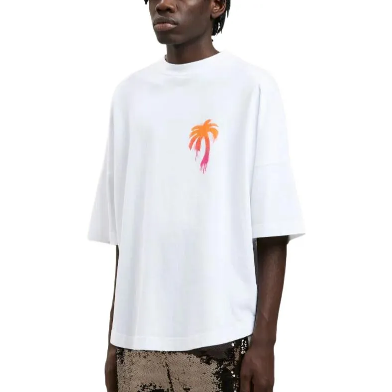 Palm Angels FW22 Sprayed Palm Logo Over Tee 'White Fuchsia' PMAA002F22JER0040132 sold by KicksCrew product image thumbnail 3