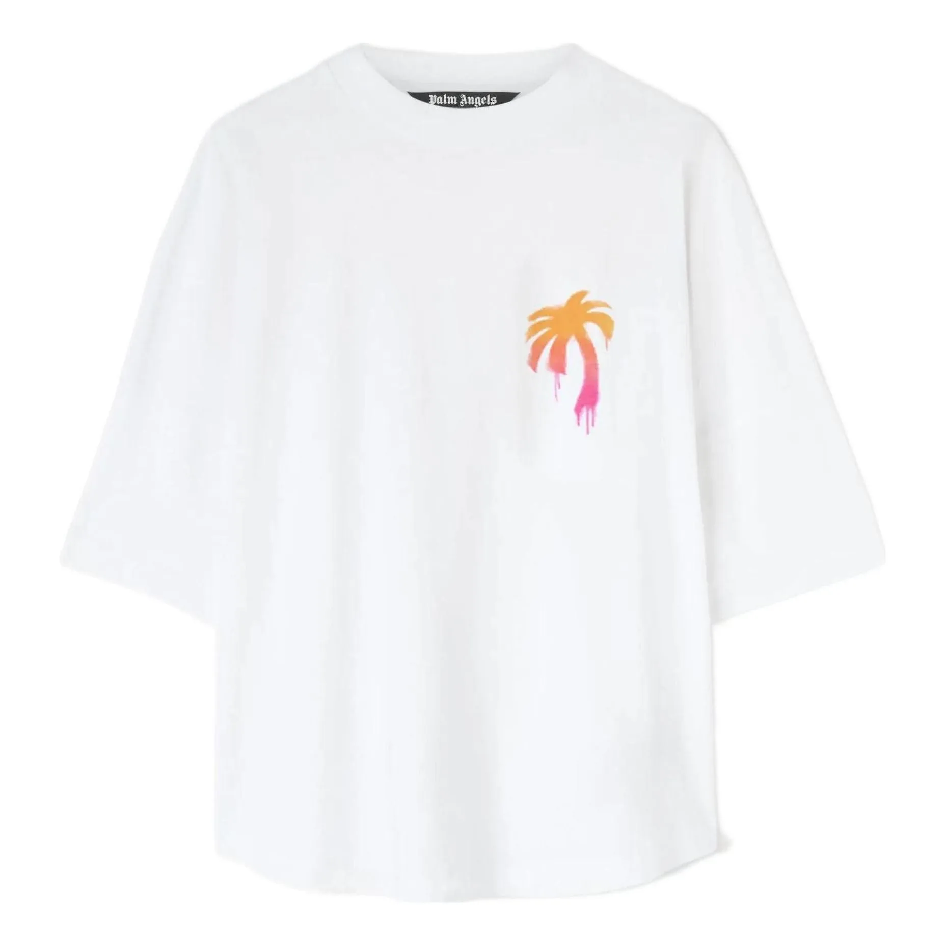 Palm Angels FW22 Sprayed Palm Logo Over Tee 'White Fuchsia' PMAA002F22JER0040132 sold by KicksCrew