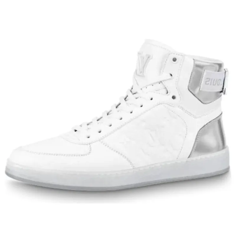 LOUIS VUITTON Rivoli Ankle Sneakers 'White Monogram with Silver' 1A8V86 sold by KicksCrew