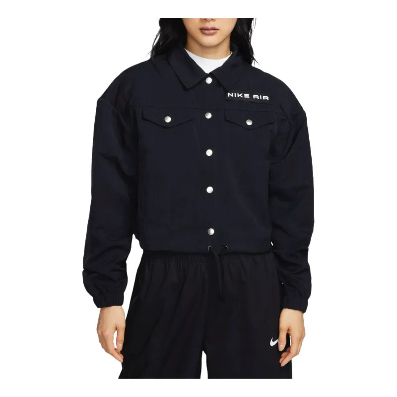 (WMNS) Nike Air Modest Cropped Woven Jacket Asia Sizing 'Black White' FB8078-010 sold by KicksCrew
