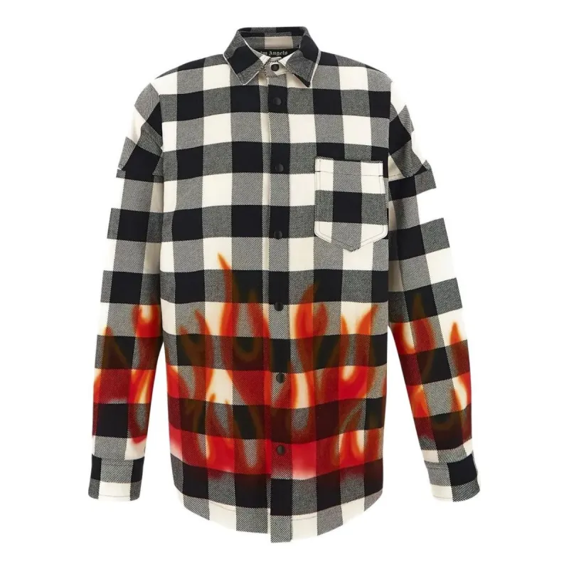 Palm Angels FW22 Burning Logo Overshirt 'Black Red' PMGA024F22FAB0021025 sold by KicksCrew