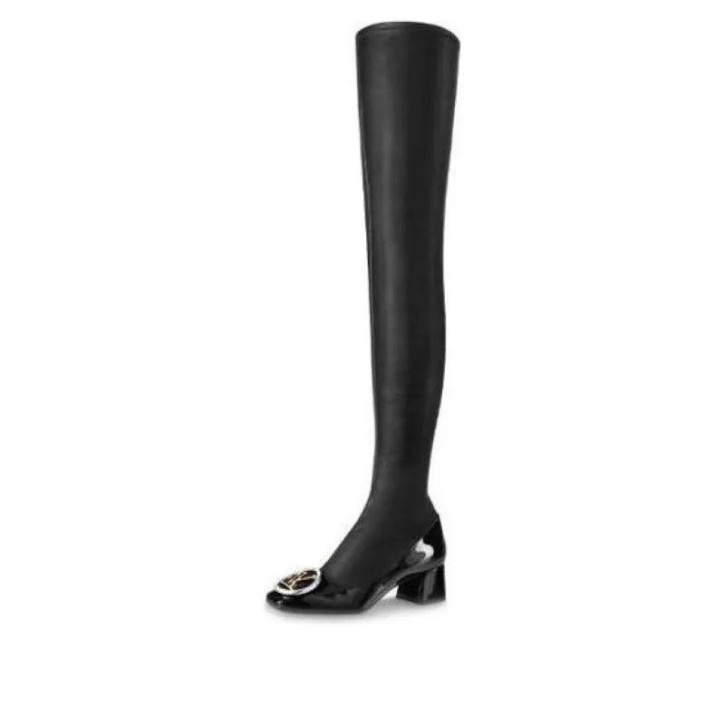 (WMNS) LOUIS VUITTON Madeleine High Top Logo Boots 'Black' 1A5LSV sold by KicksCrew