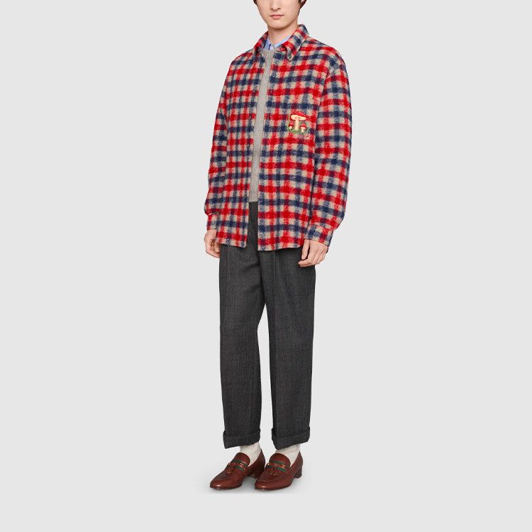 Gucci Checked Wool Shirt With Mushrooms 'Red Blue' 636405-ZAFK3-9038 sold by KicksCrew product image thumbnail 4