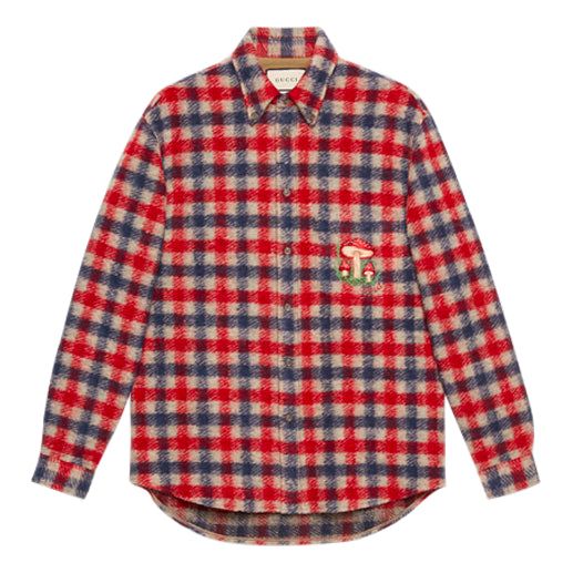 Gucci Checked Wool Shirt With Mushrooms 'Red Blue' 636405-ZAFK3-9038 sold by KicksCrew