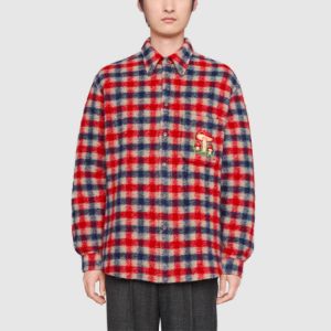 Gucci Checked Wool Shirt With Mushrooms 'Red Blue' 636405-ZAFK3-9038 sold by KicksCrew