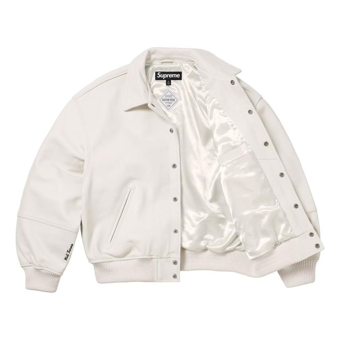 Supreme GORE-TEX Infinium Windstopper Leather Varsity Jacket 'White' SUP-FW23-095 sold by KicksCrew product image thumbnail 3