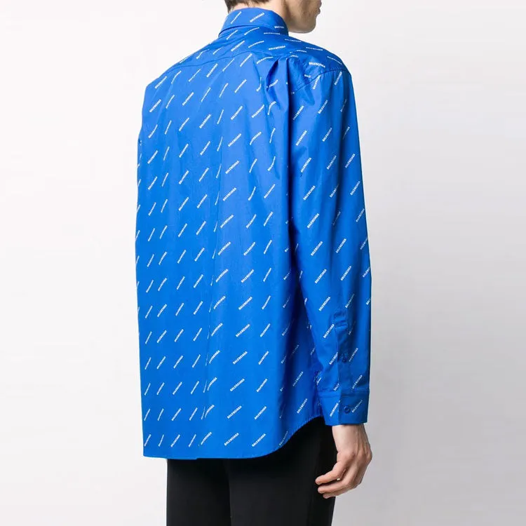 Balenciaga All Over Logo Shirt 'Blue White' 534333TBL967560 sold by KicksCrew product image thumbnail 4