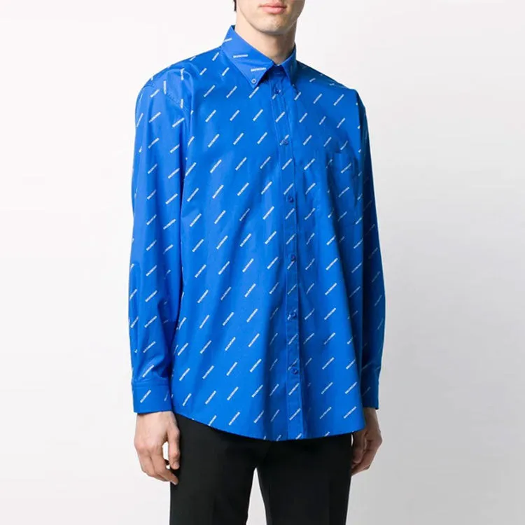 Balenciaga All Over Logo Shirt 'Blue White' 534333TBL967560 sold by KicksCrew product image thumbnail 3