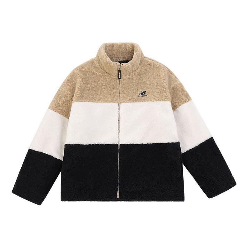 New Balance Plus Colorblock Patch Detail Zip Up Teddy Jacket 'White Tan Black' 6DC44823-BEI sold by KicksCrew