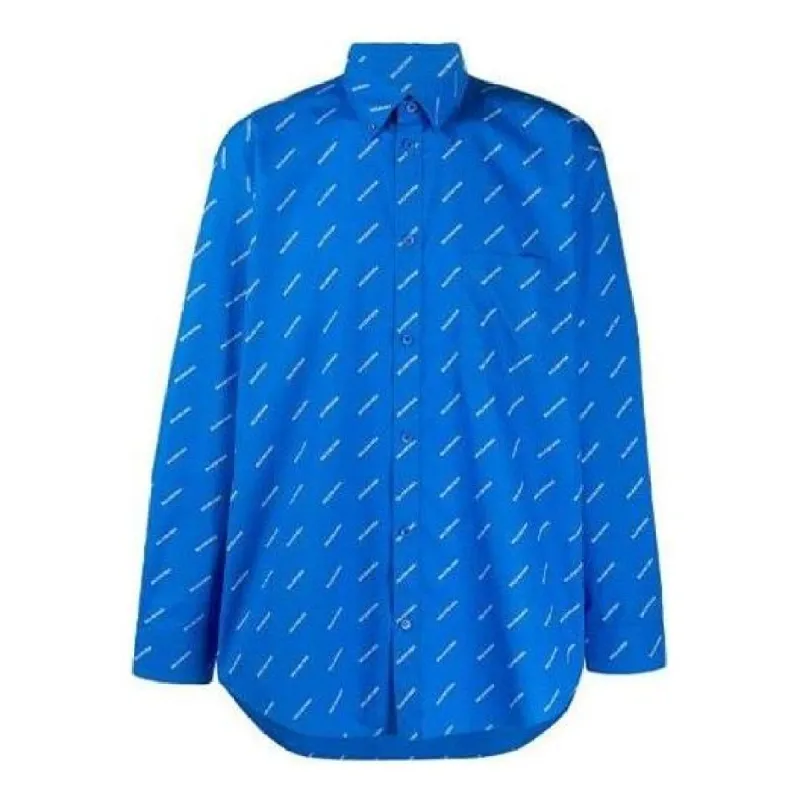 Balenciaga All Over Logo Shirt 'Blue White' 534333TBL967560 sold by KicksCrew