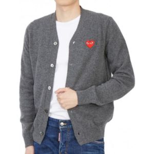 COMME des GARCONS PLAY Cardigan Red Emblem 'Grey' AZ-N008-051-3 sold by KicksCrew