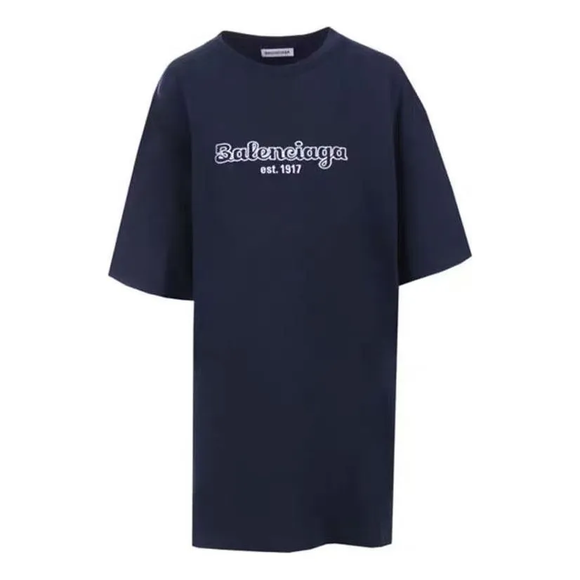 Balenciaga EST. 1917 Oversized Cotton T-Shirt 'Dark Blue' 583218TFV44 sold by KicksCrew