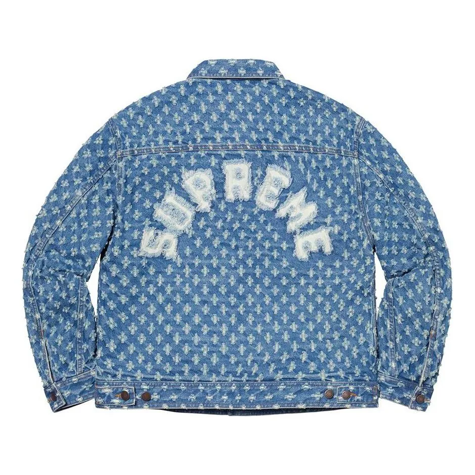 Supreme Hole Punch Denim Trucker Jacket 'Teal White' SUP-SS20-597 sold by KicksCrew product image thumbnail 2