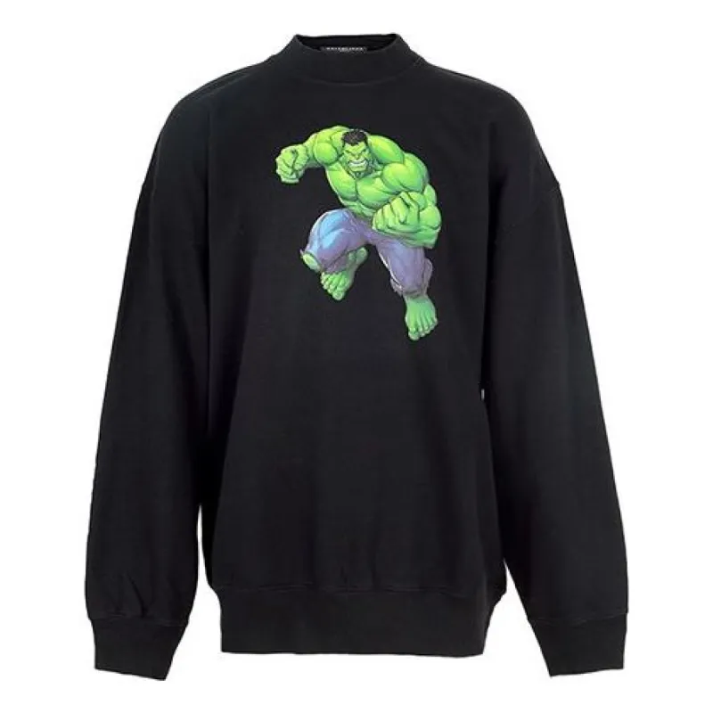 Balenciaga x Marvel Hulk-Print Boxy Crewneck Cotton Sweatshirt 'Black' 671125TLV581000 sold by KicksCrew