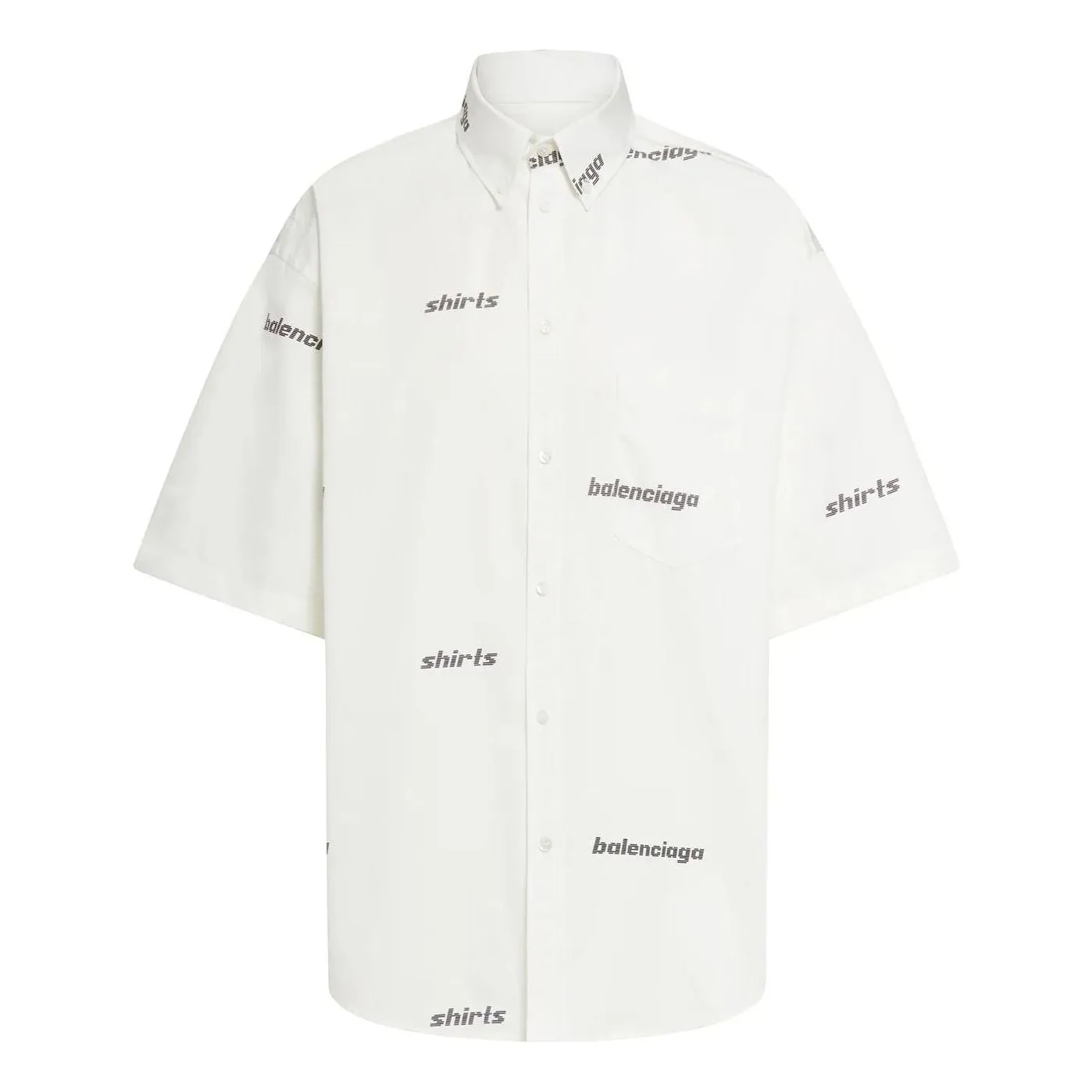 Balenciaga All Over Logo Short Sleeve Shirt 'White Black' 681702TOL659040 sold by KicksCrew