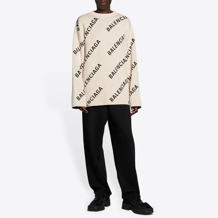 Balenciaga All Over Logo Crewneck Wool Knit Sweater 'White' 657401T32009054 sold by KicksCrew product image thumbnail 3