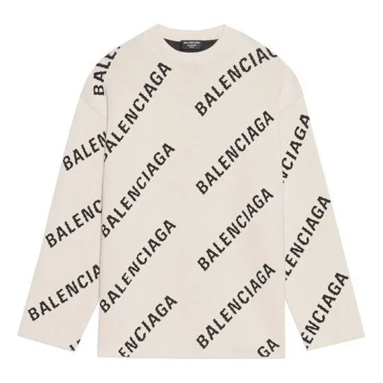Balenciaga All Over Logo Crewneck Wool Knit Sweater 'White' 657401T32009054 sold by KicksCrew