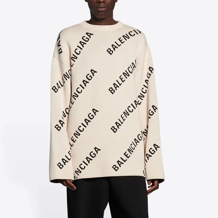 Balenciaga All Over Logo Crewneck Wool Knit Sweater 'White' 657401T32009054 sold by KicksCrew product image thumbnail 4