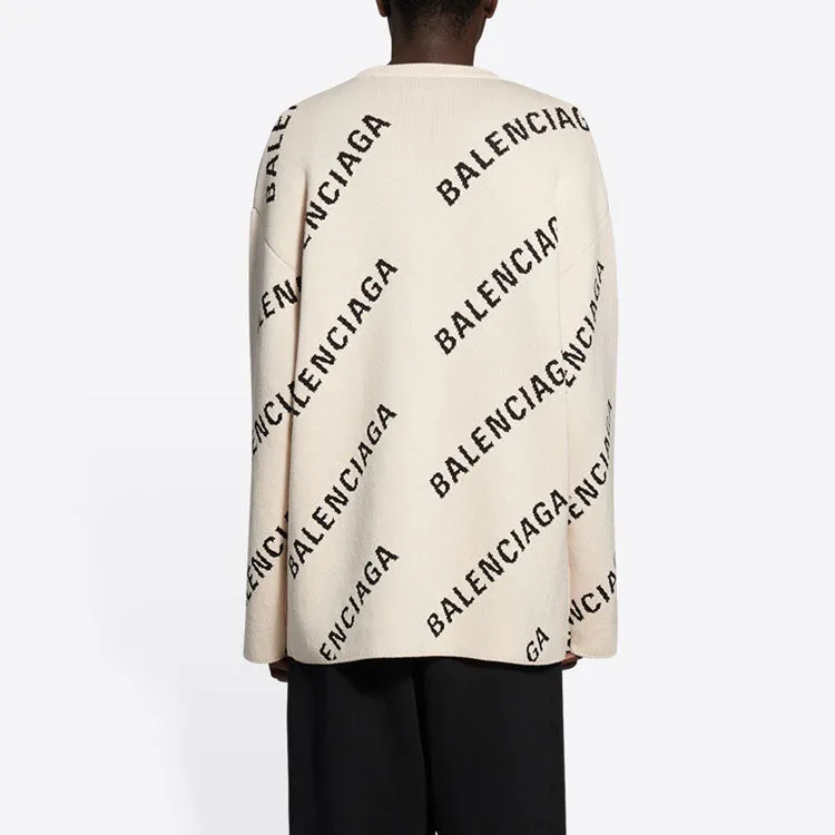 Balenciaga All Over Logo Crewneck Wool Knit Sweater 'White' 657401T32009054 sold by KicksCrew product image thumbnail 5