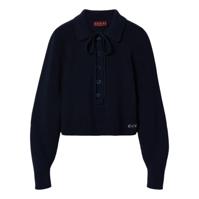 (WMNS) Gucci Chunky Rib Cotton Polo Shirt 'Dark Blue' 786464-XKD2S-4003 sold by KicksCrew