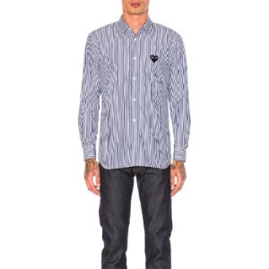 COMME des GARCONS PLAY Black Emblem Striped Button Down 'Blue' AZ-B008-051-1 sold by KicksCrew