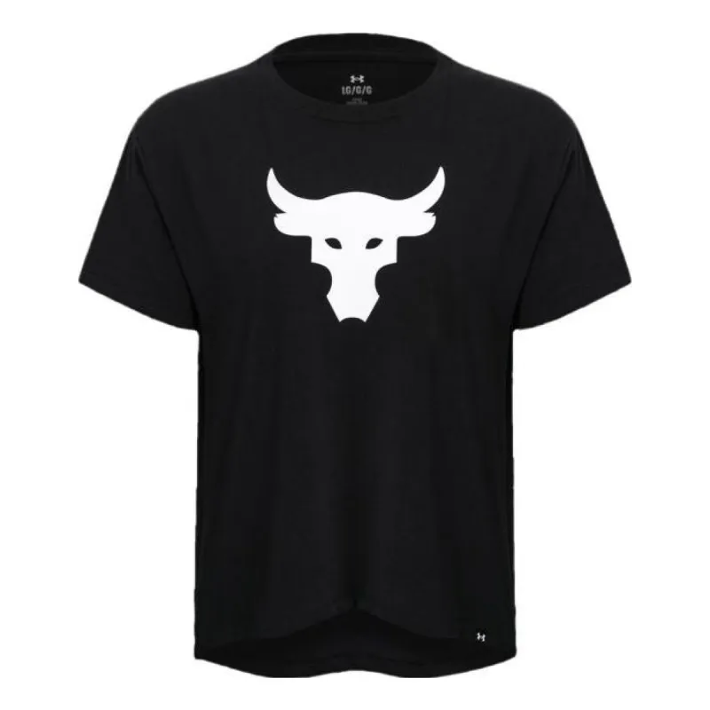 (WMNS) Under Armour Project Rock Brahma Heavyweight T-shirt 'Black White' 1378973-001 sold by KicksCrew