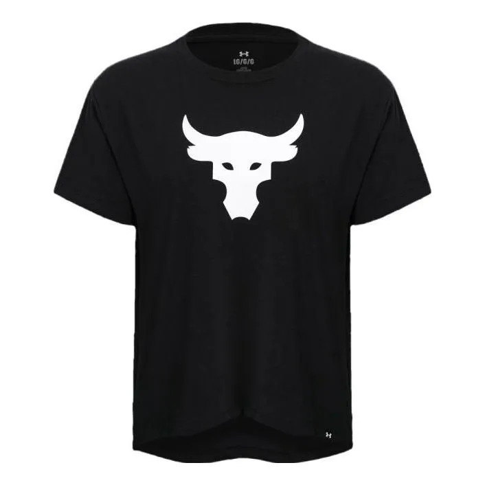 (WMNS) Under Armour Project Rock Brahma Heavyweight T-shirt 'Black White' 1378973-001 sold by KicksCrew