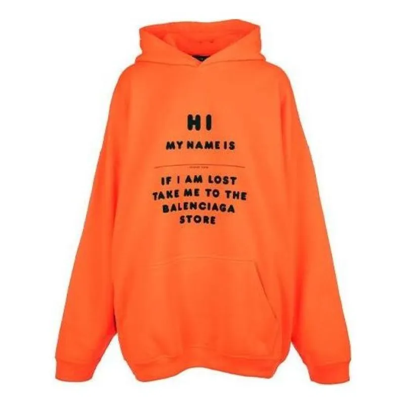 Balenciaga 'Hi My Name Is' Hoodie 'Fluorescent Orange Black' 651799TKVK57513 sold by KicksCrew