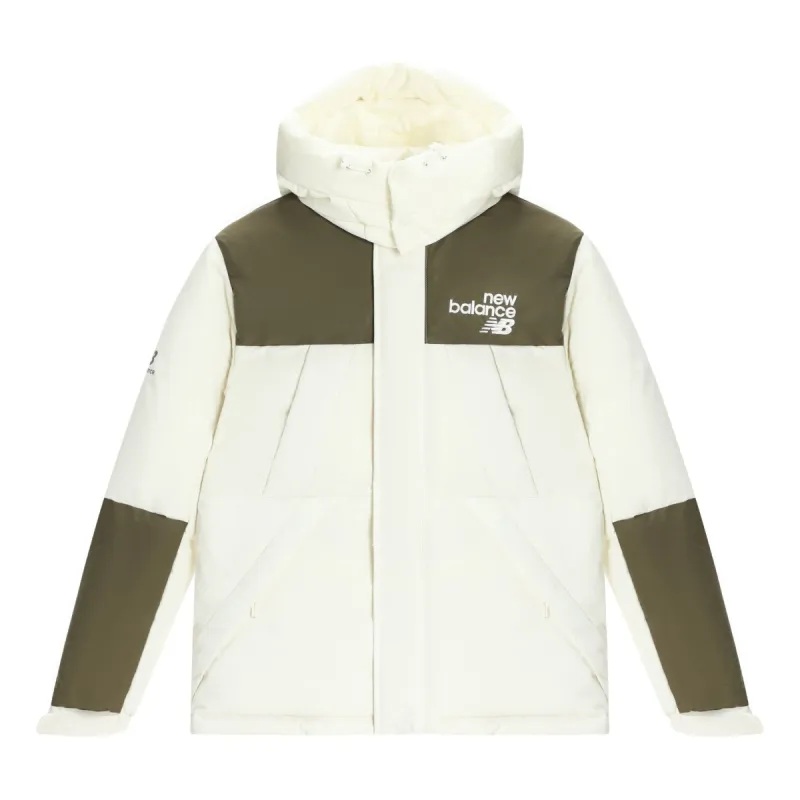New Balance Windproof Hooded Down Jacket 'White Olive Green' AMJ24377-CIC sold by KicksCrew
