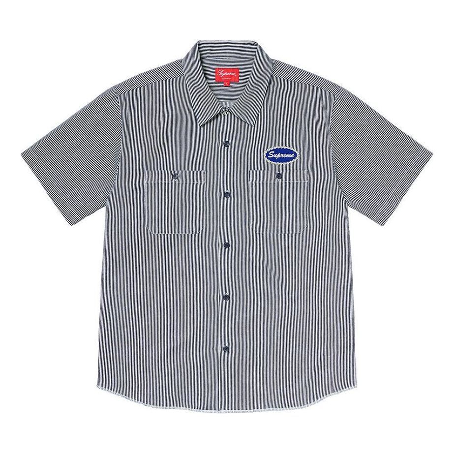 Supreme Studded Patch S/S Work Shirt 'Grey Blue White' SUP-FW20-031 sold by KicksCrew