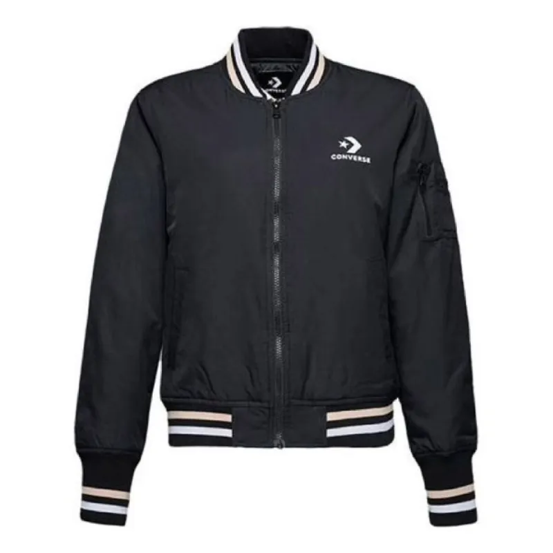 (WMNS) Converse Baseball Jacket 'Black White' 10017469-A01 sold by KicksCrew