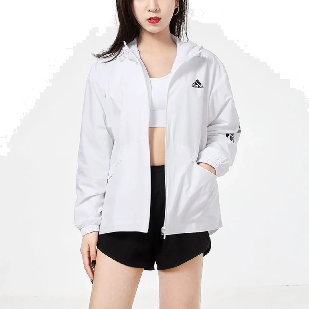 (WMNS) adidas Essentials Oversize Logo Windbreaker Asia Sizing 'White Black' GL0647 sold by KicksCrew product image thumbnail 3