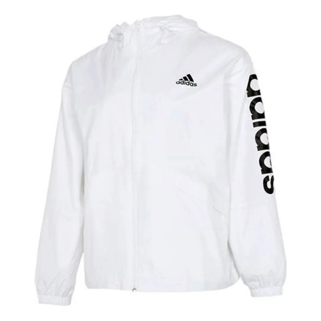 (WMNS) adidas Essentials Oversize Logo Windbreaker Asia Sizing 'White Black' GL0647 sold by KicksCrew