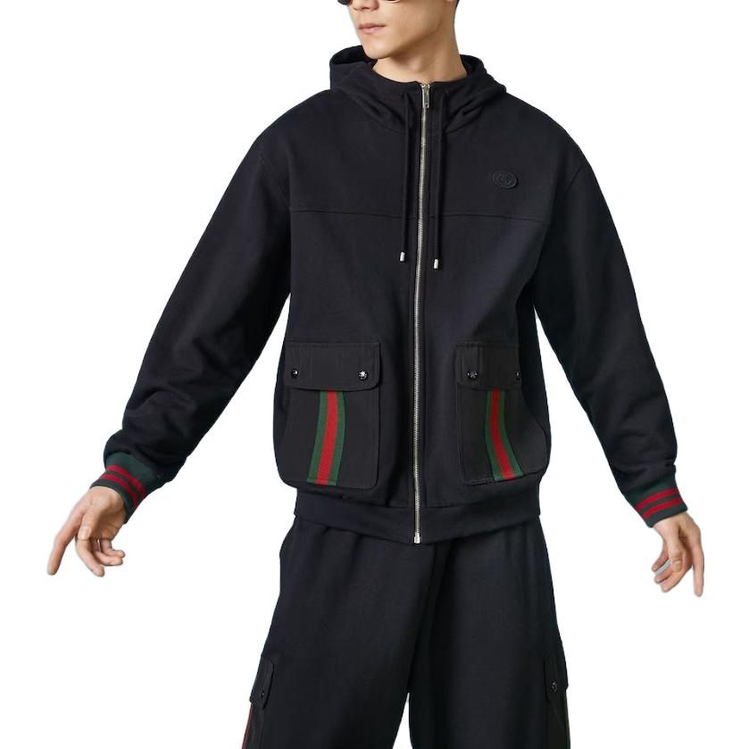 Gucci Cotton Jersey Hooded Jacket With Web 'Black' 752187-XJFQV-1043 sold by KicksCrew product image thumbnail 2