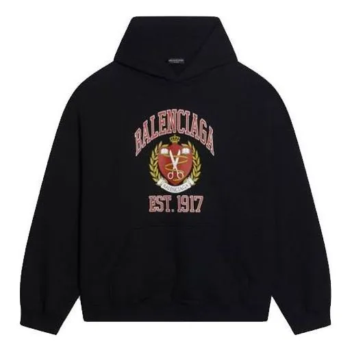 Balenciaga Est. 1917 College Logo Print Hoodie Wide Fit 'Black' 674986TLV901076 sold by KicksCrew