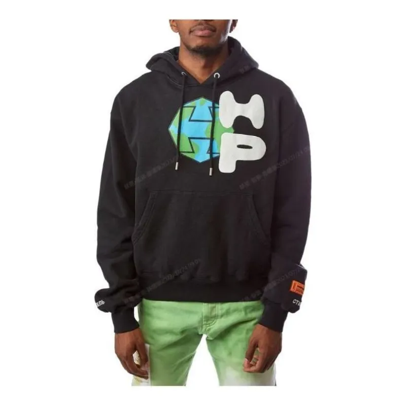 HERON PRESTON Spray Globe Hoodie 'Black' HMBB017F21JER0031001 sold by KicksCrew