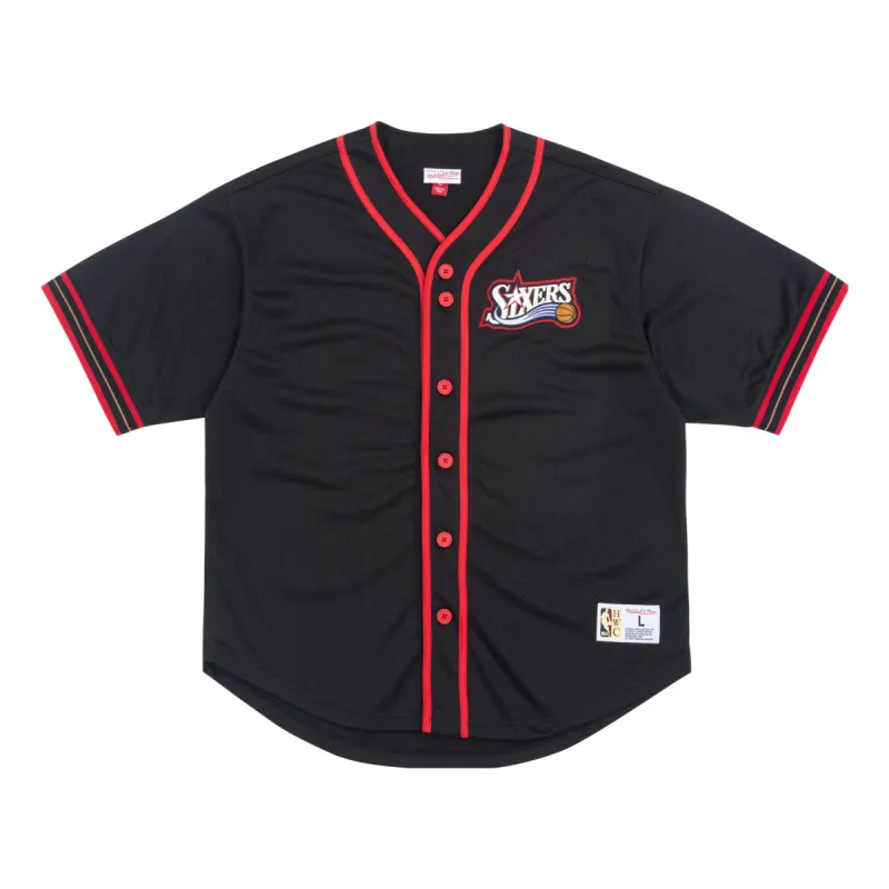 Mitchell & Ness Fashion Cotton Button Front Vintage Logo Philadelphia 76ers 'Black Red' MNJYFWMT2309006 sold by KicksCrew