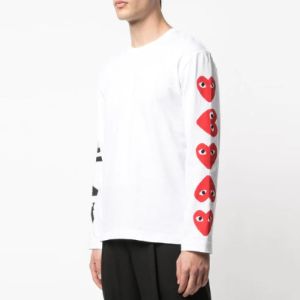 COMME des GARCONS PLAY L/S Printed Logos T-Shirt 61 'White' P1-T262-B21-1 sold by KicksCrew