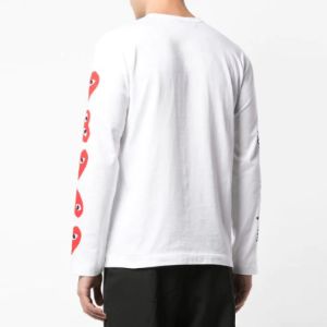 COMME des GARCONS PLAY L/S Printed Logos T-Shirt 61 'White' P1-T262-B21-1 sold by KicksCrew