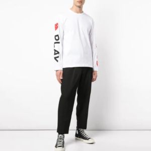 COMME des GARCONS PLAY L/S Printed Logos T-Shirt 61 'White' P1-T262-B21-1 sold by KicksCrew