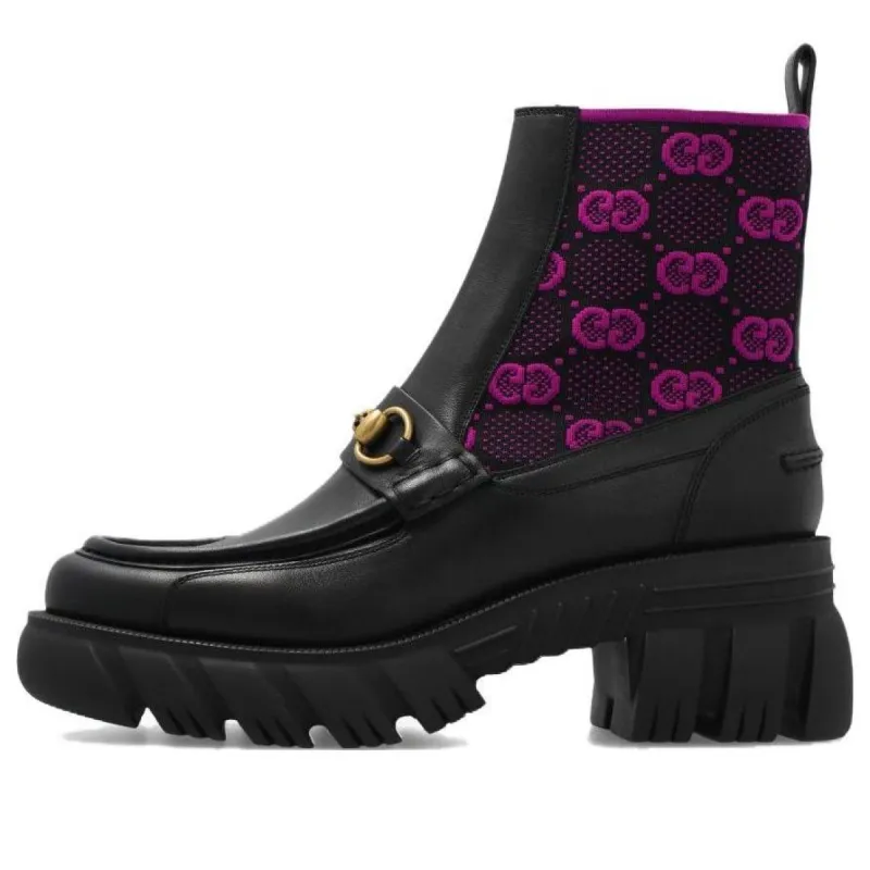 (WMNS) Gucci Horsebit GG Jersey Boot 'Black Fuchsia' 718716-AAA4Y-1074 sold by KicksCrew